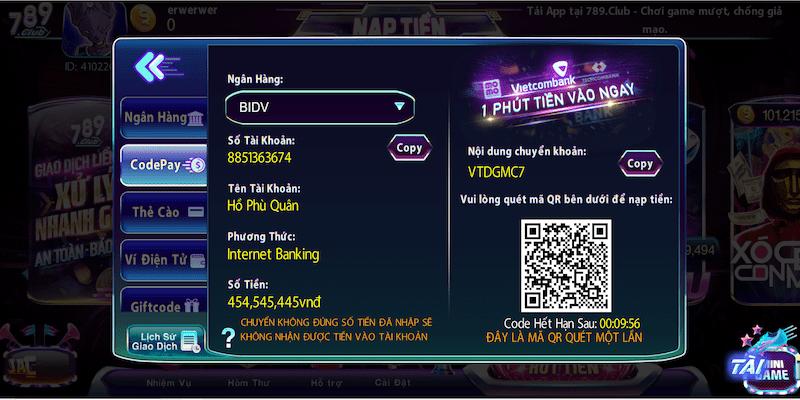 Nạp tiền 789Club: Thực hiện đơn giản, nhanh gọn nhất 5 Nạp tiền thông qua hình thức Code Pay